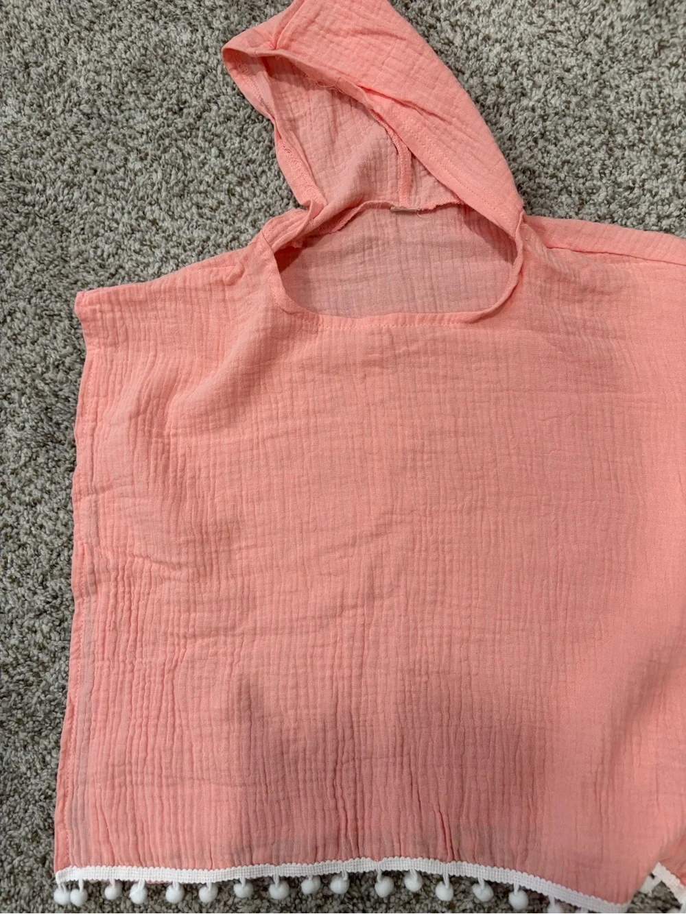 Coral Pom-Pom Hooded Beach Cover-Up